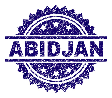 ABIDJAN stamp seal watermark with distress style. Blue vector rubber print of ABIDJAN title with corroded texture.のイラスト素材