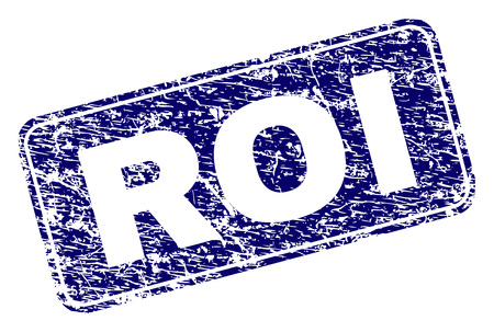 ROI stamp seal print with grunge style. Seal shape is a rounded rectangle with frame. Blue vector rubber print of ROI label with grunge style.のイラスト素材