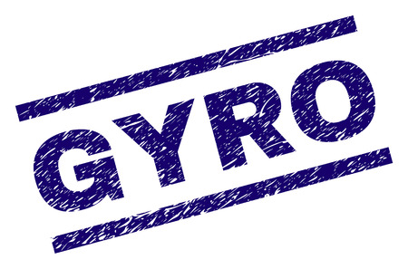 GYRO seal imprint with scratced style. Blue vector rubber print of GYRO tag with scratched texture. Text tag is placed between parallel lines.のイラスト素材