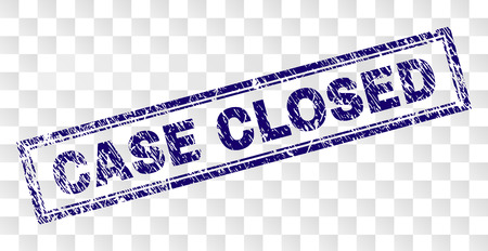 CASE CLOSED stamp seal print with rubber print style and double framed rectangle shape. Stamp is placed on a transparent background. Blue vector rubber print of CASE CLOSED text with dust texture.のイラスト素材