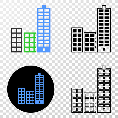 Geographic collage of dotted city buildings and grunge seal stamp. Mosaic vector city buildings composed with square dots and gradient from blue to red color. Flat design for patriotic purposes.のイラスト素材