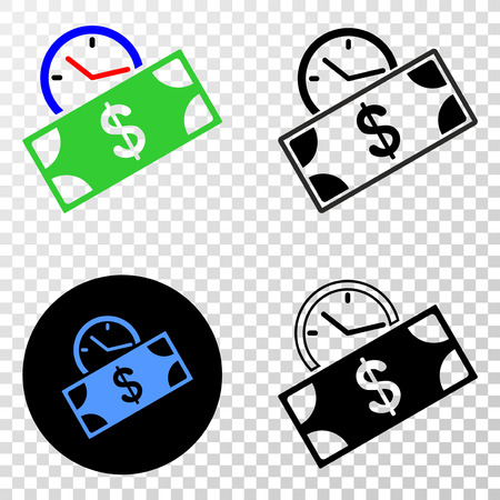 Geographic collage of dotted banknote credit time and grunge seal. Mosaic vector banknote credit time formed with square dots and gradient from blue to red color.のイラスト素材