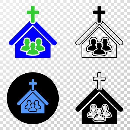 Geographic collage of dotted church people and grunge stamp. Mosaic vector church people designed with square dots and gradient from blue to red color. Flat design for patriotic illustrations.のイラスト素材