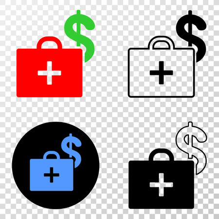 Geographic collage of dotted medical business case and grunge seal. Mosaic vector medical business case formed with square dots and gradient from blue to red color.のイラスト素材