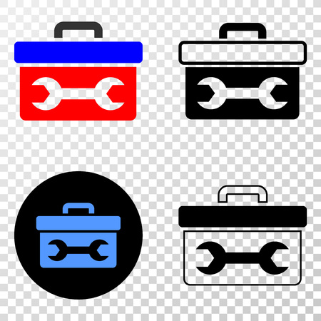 Geographic combination of dotted wrench toolbox and grunge seal stamp. Mosaic vector wrench toolbox created with square dots and gradient from blue to red color. Flat design for patriotic purposes.のイラスト素材