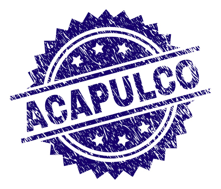ACAPULCO stamp seal watermark with distress style. Blue vector rubber print of ACAPULCO title with retro texture.のイラスト素材