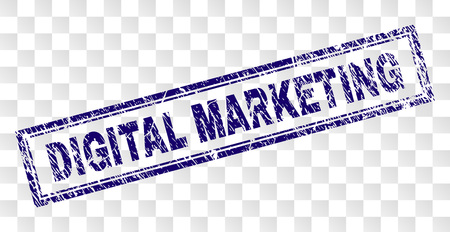 DIGITAL MARKETING stamp seal imprint with rubber print style and double framed rectangle shape. Stamp is placed on a transparent background.のイラスト素材