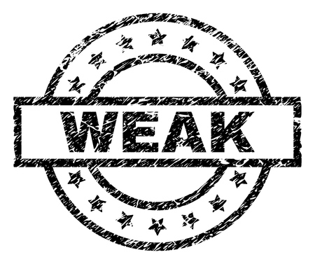 WEAK stamp seal watermark with distress style. Designed with rectangle, circles and stars. Black vector rubber print of WEAK caption with scratched texture.のイラスト素材