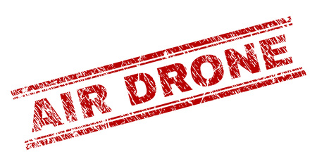AIR DRONE seal stamp with grunge texture. Red vector rubber print of AIR DRONE caption with grunge texture. Text caption is placed between double parallel lines.のイラスト素材