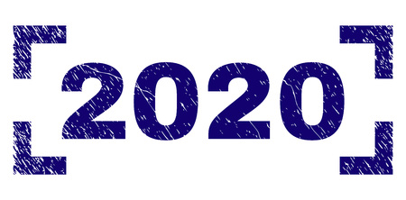 2020 text seal stamp with grunge texture. Text caption is placed inside corners. Blue vector rubber print of 2020 with grunge texture.のイラスト素材