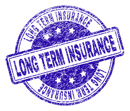 LONG TERM INSURANCE stamp seal watermark with grunge texture. Designed with rounded rectangles and circles. Blue vector rubber print of LONG TERM INSURANCE text with grunge texture.のイラスト素材