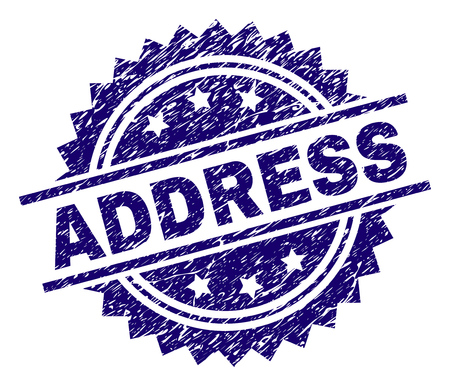 ADDRESS stamp seal watermark with distress style. Blue vector rubber print of ADDRESS caption with dust texture.のイラスト素材