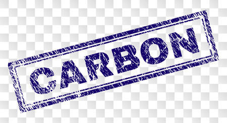 CARBON stamp seal print with rubber print style and double framed rectangle shape. Stamp is placed on a transparent background. Blue vector rubber print of CARBON text with corroded texture.のイラスト素材