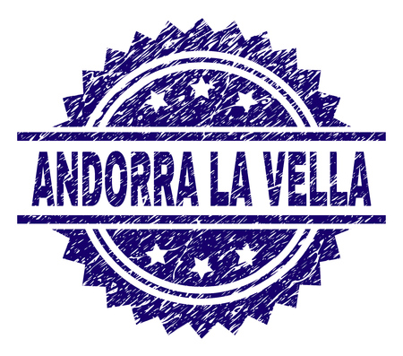 ANDORRA LA VELLA stamp seal watermark with distress style. Blue vector rubber print of ANDORRA LA VELLA title with unclean texture.のイラスト素材
