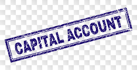 CAPITAL ACCOUNT stamp seal watermark with rubber print style and double framed rectangle shape. Stamp is placed on a transparent background.のイラスト素材