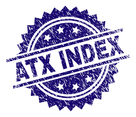ATX INDEX stamp seal watermark with distress style. Blue vector rubber print of ATX INDEX tag with retro texture.のイラスト素材