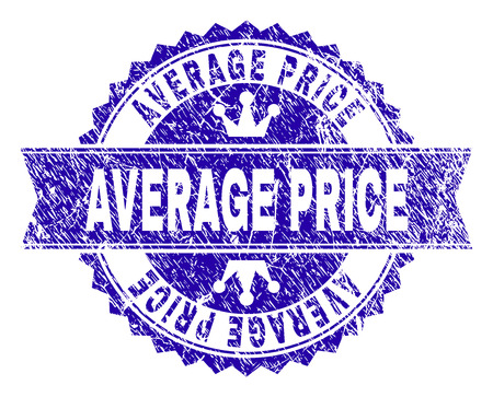 AVERAGE PRICE rosette stamp watermark with grunge style. Designed with round rosette, ribbon and small crowns. Blue vector rubber print of AVERAGE PRICE text with dirty style.のイラスト素材