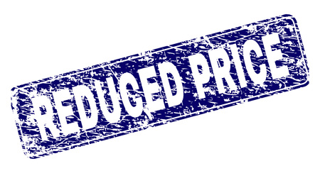 REDUCED PRICE stamp seal watermark with grunge style. Seal shape is a rounded rectangle with frame. Blue vector rubber print of REDUCED PRICE caption with grunge style.のイラスト素材
