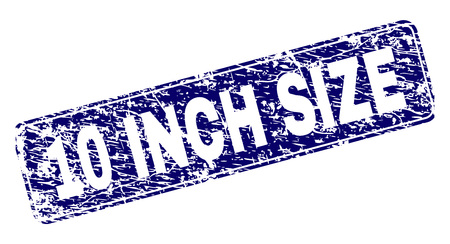 10 INCH SIZE stamp seal print with distress texture. Seal shape is a rounded rectangle with frame. Blue vector rubber print of 10 INCH SIZE title with grunge texture.のイラスト素材