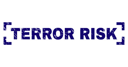 TERROR RISK label seal print with distress texture. Text label is placed inside corners. Blue vector rubber print of TERROR RISK with scratched texture.のイラスト素材