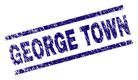 GEORGE TOWN seal print with distress style. Blue vector rubber print of GEORGE TOWN text with unclean texture. Text label is placed between parallel lines.のイラスト素材