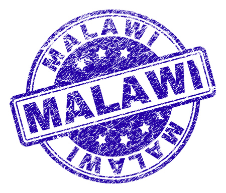 MALAWI stamp seal watermark with distress texture. Designed with rounded rectangles and circles. Blue vector rubber print of MALAWI title with corroded texture.のイラスト素材