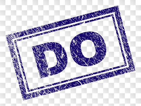 DO stamp seal print with rubber print style and double framed rectangle shape. Stamp is placed on a transparent background. Blue vector rubber print of DO label with scratched texture.のイラスト素材