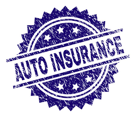 AUTO INSURANCE stamp seal watermark with distress style. Blue vector rubber print of AUTO INSURANCE text with unclean texture.のイラスト素材