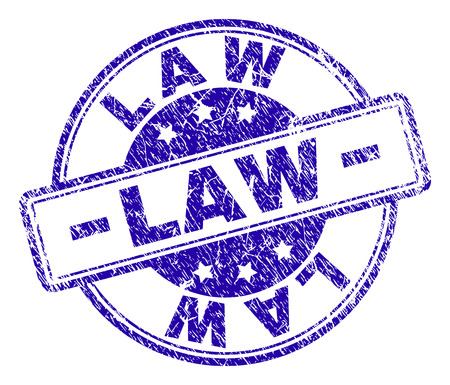 LAW stamp seal watermark with grunge texture. Designed with rounded rectangles and circles. Blue vector rubber print of LAW title with retro texture.のイラスト素材