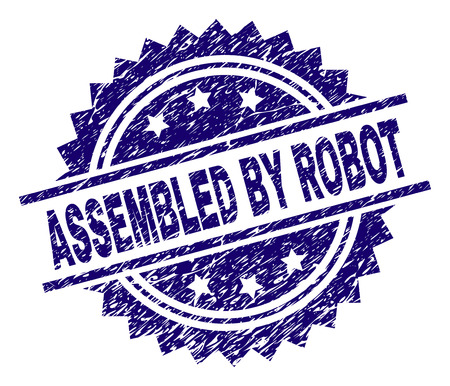 ASSEMBLED BY ROBOT stamp seal watermark with distress style. Blue vector rubber print of ASSEMBLED BY ROBOT title with dirty texture.のイラスト素材