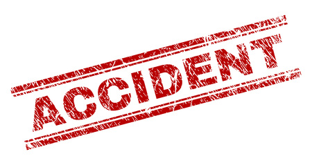 ACCIDENT seal print with corroded texture. Red vector rubber print of ACCIDENT title with corroded texture. Text label is placed between double parallel lines.のイラスト素材