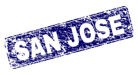 SAN JOSE stamp seal print with distress style. Seal shape is a rounded rectangle with frame. Blue vector rubber print of SAN JOSE title with scratched style.のイラスト素材