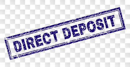DIRECT DEPOSIT stamp seal print with rubber print style and double framed rectangle shape. Stamp is placed on a transparent background.のイラスト素材