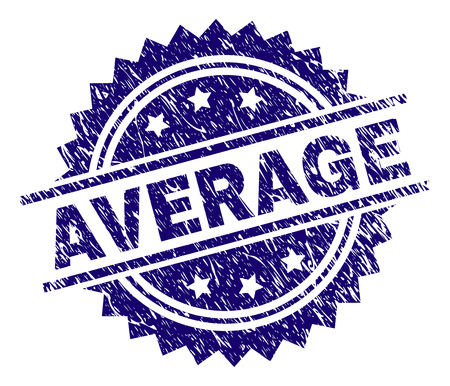 AVERAGE stamp seal watermark with distress style. Blue vector rubber print of AVERAGE label with unclean texture.のイラスト素材
