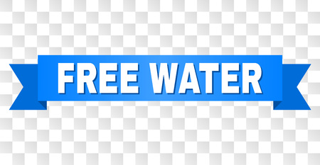 FREE WATER text on a ribbon. Designed with white title and blue stripe. Vector banner with FREE WATER tag on a transparent background.のイラスト素材