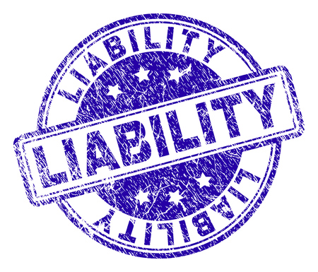 LIABILITY stamp seal imprint with grunge texture. Designed with rounded rectangles and circles. Blue vector rubber print of LIABILITY title with grunge texture.のイラスト素材