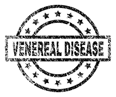 VENEREAL DISEASE stamp seal watermark with distress style. Designed with rectangle, circles and stars. Black vector rubber print of VENEREAL DISEASE tag with scratched texture.のイラスト素材