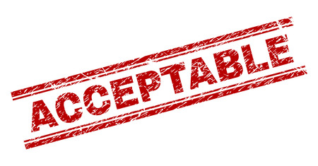 ACCEPTABLE seal print with distress texture. Red vector rubber print of ACCEPTABLE title with dirty texture. Text label is placed between double parallel lines.のイラスト素材