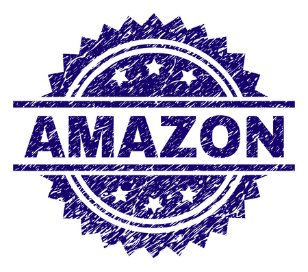 AMAZON stamp seal watermark with distress style. Blue vector rubber print of AMAZON label with grunge texture.のイラスト素材