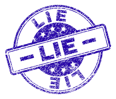 LIE stamp seal watermark with grunge texture. Designed with rounded rectangles and circles. Blue vector rubber print of LIE tag with retro texture.のイラスト素材