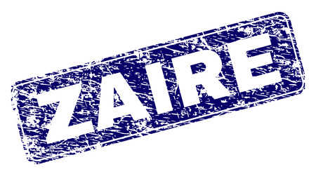 ZAIRE stamp seal print with distress style. Seal shape is a rounded rectangle with frame. Blue vector rubber print of ZAIRE text with corroded style.のイラスト素材