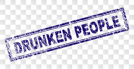 DRUNKEN PEOPLE stamp seal print with rubber print style and double framed rectangle shape. Stamp is placed on a transparent background.のイラスト素材