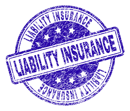 LIABILITY INSURANCE stamp seal watermark with grunge texture. Designed with rounded rectangles and circles. Blue vector rubber print of LIABILITY INSURANCE text with unclean texture.のイラスト素材