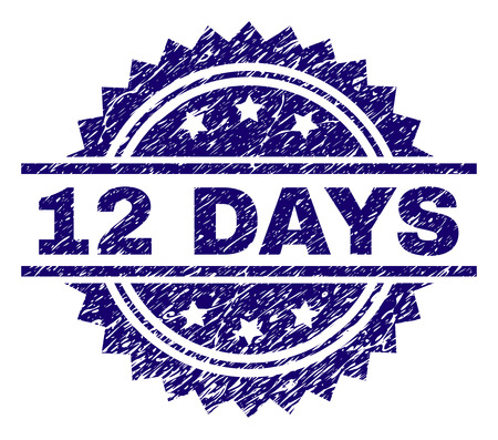 12 DAYS stamp seal watermark with distress style. Blue vector rubber print of 12 DAYS title with dust texture.のイラスト素材