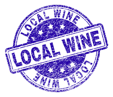 LOCAL WINE stamp seal watermark with grunge texture. Designed with rounded rectangles and circles. Blue vector rubber print of LOCAL WINE caption with corroded texture.のイラスト素材