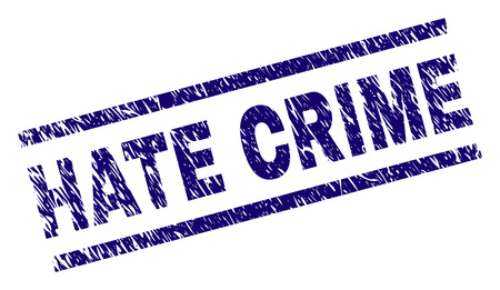 HATE CRIME seal stamp with grunge style. Blue vector rubber print of HATE CRIME tag with grunge texture. Text tag is placed between parallel lines.のイラスト素材