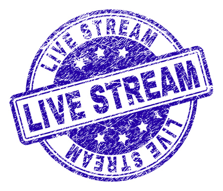 LIVE STREAM stamp seal imprint with grunge texture. Designed with rounded rectangles and circles. Blue vector rubber print of LIVE STREAM label with unclean texture.のイラスト素材