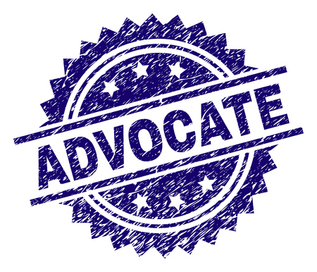 ADVOCATE stamp seal watermark with distress style. Blue vector rubber print of ADVOCATE caption with dirty texture.のイラスト素材