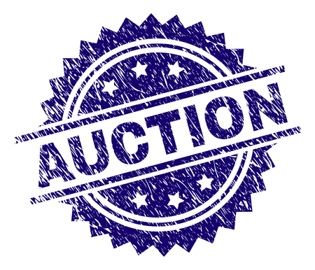AUCTION stamp seal watermark with distress style. Blue vector rubber print of AUCTION caption with dirty texture.のイラスト素材