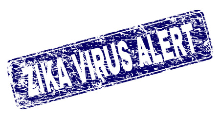 ZIKA VIRUS ALERT stamp seal print with grunge style. Seal shape is a rounded rectangle with frame. Blue vector rubber print of ZIKA VIRUS ALERT label with grunge texture.のイラスト素材
